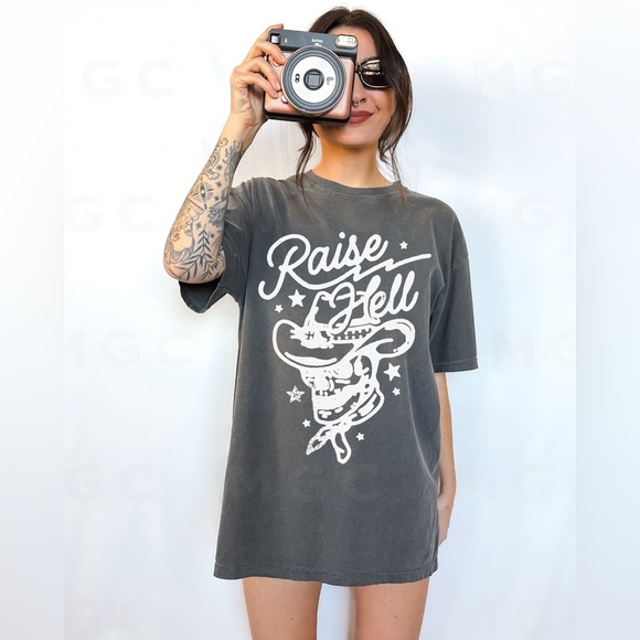 Comfort Colors Raise Hell Cowboy Skull Shirt - Picture 5 of 10